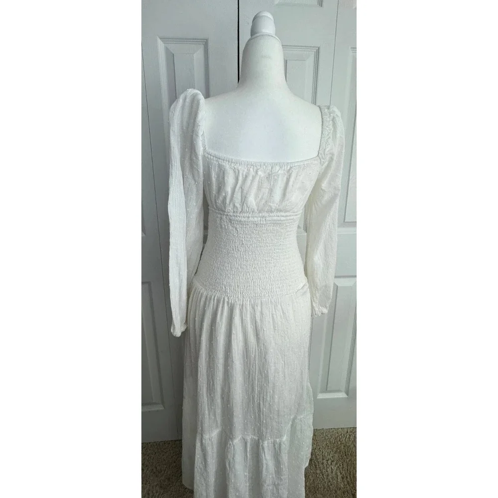 Astr The Label Long Sleeve Twist Bust Dress Women's Small White Puffy Sleeve - Picture 5 of 10